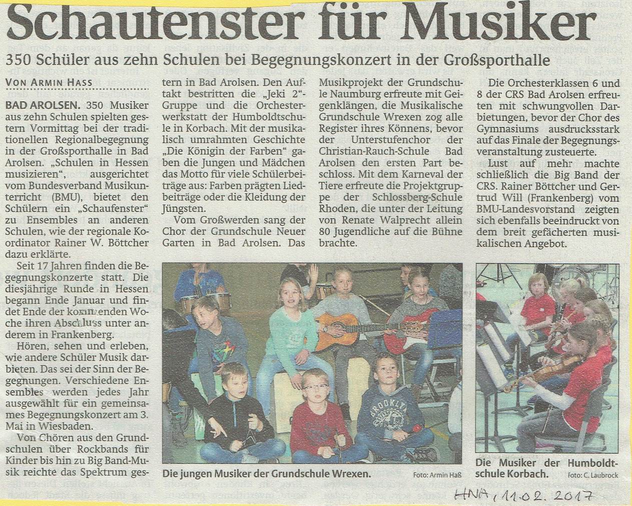 17 02 10 Zeitungsartikel cut Schulen in Hessen musizieren
